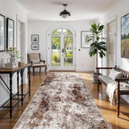 4x8 Wide Washable Runner Rug: Easy-to-Clean Runners for Hallway Entryway Kitchen Bedroom Living Room - Stain and Water Resistant Rugs with Non-Slip Backing - Soft Low-Pile Carpet Brown Khaki White
