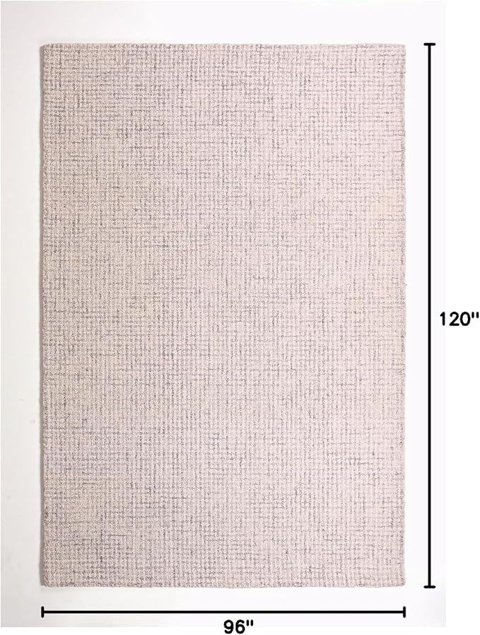 Hand-Tufted 100% Wool Pile Area Rug – Geometric Textured Grid Check Pattern – Thick and Durable Floor Carpet for Bedroom, Living Room, Kids Room, and Dining Area (Ivory Grey, 2.6' x 12')