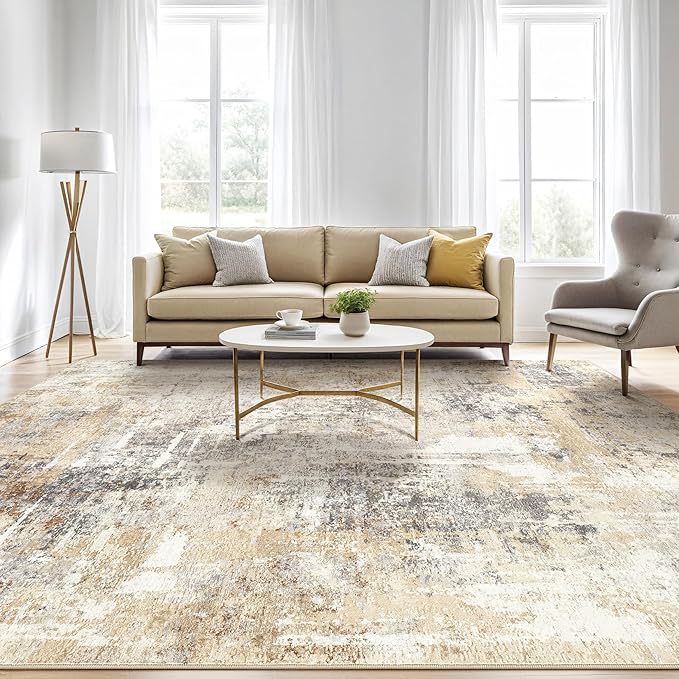 6x8 Area Rug Living Room: Large Washable Abstract Modern Soft Rugs Stain Resistant Indoor Floor Non-Slip Accent Carpet for Bedroom Nursery Playroom Dining Room Office Dorm Home Decor- Grey Gold