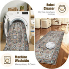 Washable Area Rug 2'6'' x 8' Vintage Traditional Persian Mat - Foldable Distressed Non-Slip Machine Washable Carpet for Living Room Bedroom Kitchen Home Decor - Slate and Multicolor