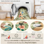 Floral 4x6 Area Rug Machine Washable Soft Print Boho Carpet Non Slip Doormat Low Pile Flower Area Rugs for Living Room Bedroom Nursery Kitchen Dining Room Indoor-Light Green