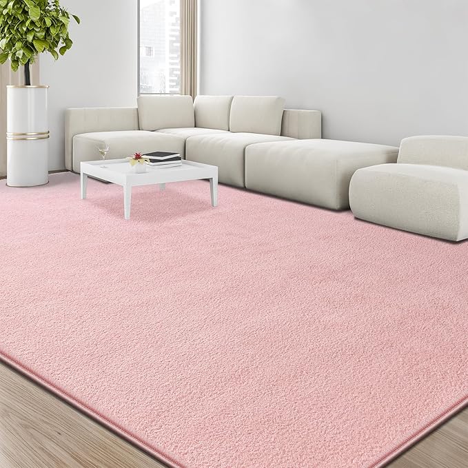 Large Area Rugs for Living Room Bedroom, 4x6 Feet Pink Rug, Minimalist Modern Shag Rug, Soft Thick Comfy Memory Foam Indoor Carpet, Non-Slip Washable Rug for Boys Girls Dorm Nursery Room Home Decor