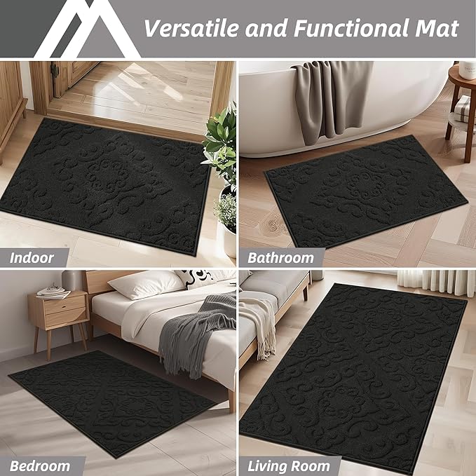 COSY HOMEER Door Mat 36”x60”,Absorbent Dirt Trapper Entryway Rugs,Non-Slip Welcome Mat,Washable Entry Rugs,Low Pile Doormat for Front Back Door,Wet Shoes & Paws,Black