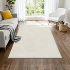 SHACOS Soft Cozy Fluffy Abstract Geometric High Low Pile Area Rugs 4'x6' Non Slip Washable Scandinavian Minimalist Rug Modern Carpet for Living Room Bedroom Dining Room, Cream