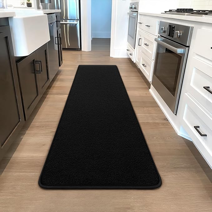 Runner Rug for Hallway, 2x8 Feet Non-Slip Washable Black Long Area Rug Runners for Hallways Bedroom, Soft Modern Comfy Memory Foam Runner Rugs Indoor Carpet for Kitchen Entrance Living Room