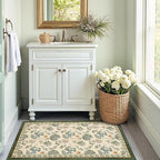 jinchan Elora 3x5 Floral Rug for Entryway Washable Kitchen Rug Vintage Romance Design Small Mat Non Slip Indoor Doormat Lightweight Low-Profile Throw Carpet for Bathroom Laundry Room, Green/Beige
