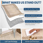Bordered Printed Non Slip 2x6 Runner Rugs for Hallway Modern Geometric Washable Soft Long Kitchen Rug Stain Resistant Foldable Indoor Rug for Entryway Bedroom, Beige Brown
