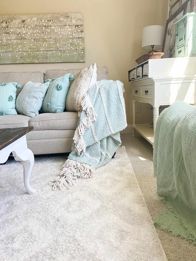 Hauteloom Tilos Moroccan Farmhouse Hallway, Entryway Shag Runner Rug - Shaggy Long Runner Rug - Trellis Pattern - High Plush Pile - Cream, Pink, Beige - 2'7" x 7'3"