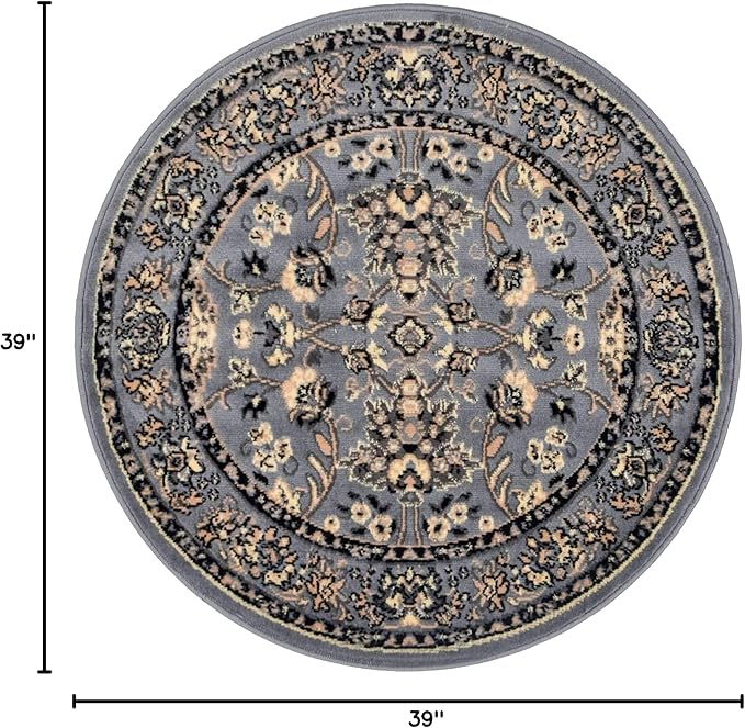 Unique Loom Sialk Hill Collection Area Rug - Washington (3' 3" Round Gray/Black)