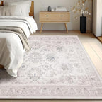 Phantoscope Washable Area Rug 6'x9' Non-Slip, Vintage Neutral Rugs for Living Room, Bedroom, Dining Room, Distressed Boho Floral Medallion Pattern, Low-Pile Foldable Floor Carpet, Cream Beige/Neutral