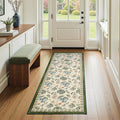 jinchan Elora 2x5 Floral Runner Rug for Hallway Washable Kitchen Runner Vintage Romance Design Non Slip Thin Indoor Floor Cover Low-Profile Throw Carpet for Entryway Bedroom Porch, Green/Beige