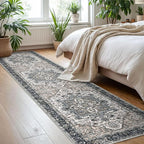 KOZYFLY Runners for Hallways 2x8 Ft Washable Kitchen Runner Rug Boho Entry Rug for Hallways Indoor Printed Faux Wool Long Floor Carpet for Entryway Bedroom Kitchen Hallway Use, Black/Taupe/Beige