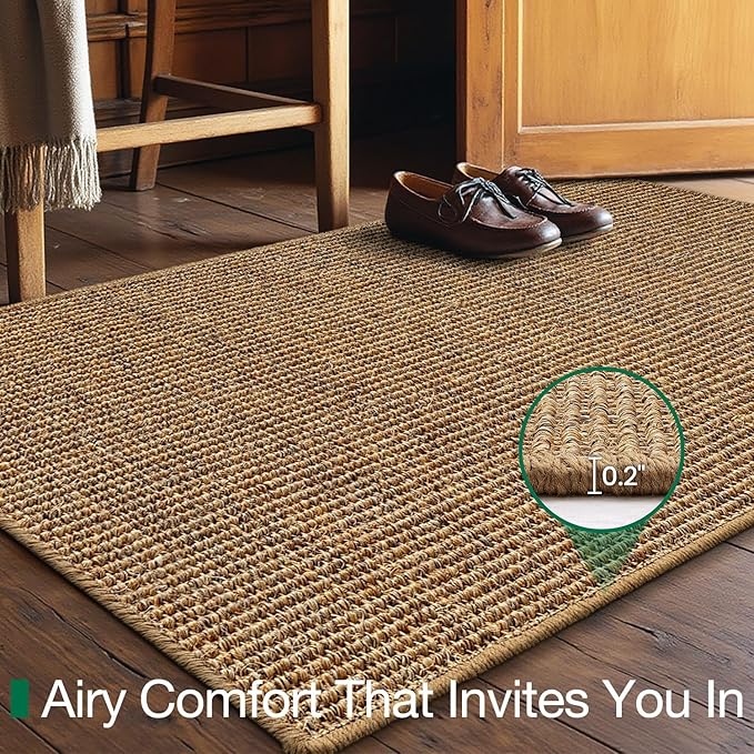 LUMI Handwoven Sisal Door Mat, Non-Slip Durable Entryway Mat, Welcome Front Doormat, Solid Floor Mats for Entrance, 36"x60", Brown Sisal