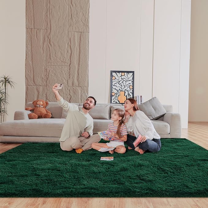 Dark Green 8x10 Area Rugs for Living Room Bedroom, Fluffy Large Rug Soft Shag Non-Slip Carpet for Kids Boys and Girls Room Dorm Home Decor (8ft x 10ft)