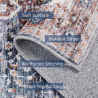 2x3 Washable Boho Rug Small Area Rugs for Entryway Bedroom Bathroom Kitchen Lliving Room, Soft Flower Rugs Low Pile Non-Slip Rubber Backing(Border Brown/Navy Blue)