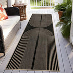 Easy Jute Rainbow Runner Rug, 2.6x8 Black Washable Rugs Runner for Hallway Non-Slip Boho Farmhouse Kitchen Runner Rug, Modern Abstract Indoor Outdoor Carpet for Porch Laundry Entryway