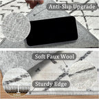 4x6 Machine Washable Area Rug for Living Room, Grey White Vintage Moroccan Rug Large Non-Slip Low Pile Soft Faux Wool Carpet, Kids and Pets Friendly for Bedroom Dining Room Farmhouse Home Decor Rug