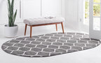 Rugs.com Lattice Frieze Collection Rug – 3' 3 x 5' 3 Oval Dark Gray Medium Rug Perfect for Living Rooms, Large Dining Rooms, Open Floorplans