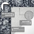 KILOCOCO Hallway Runner 2x8 Rug Runner Printed Vintage Floral Washable Kitchen Runners Non-slip Rubber Backed Runners for Hallways Distressed Thin Soft Rugs for Entryway Laundry Room, Black/Navy/White