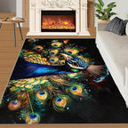 Peacock Rugs for Bedroom - 5x7 Area Rug - 3D Peacock Rugs for Living Room, Abstract Watercolor Animal Rug, Non-Slip Washable Home Decor Carpet