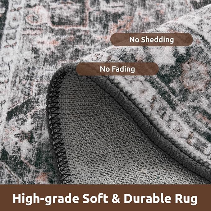 AMOAMI-Area Rug 9X12 Rugs for Living Room-Vintage Soft Black Rugs for Bedroom-Non Slip Carpet-Washable Rug for Dining Room Living Room Bedroom Office Under Table,Dark Grey & Black