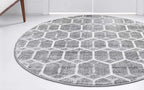 Rugs.com Lattice Trellis Collection Rug – 5 Ft Round Gray Low-Pile Rug Perfect for Kitchens, Dining Rooms