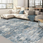 Nakagishi 9x12 Area Rugs Living Room: Washable Abstract Large Neutral Soft Rug Stain Resistant Modern Indoor Floor Non-Slip Carpet for Bedroom Nursery Kids Playroom Office Dining Room Dorm-Blue Brown