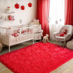Red Fluffy Rug Plush Carpet for Bedroom Dorm, Non-Slip High Pile Rug, Shag Rug for Playroom Nursery Home Office Decor 8X10 Ft