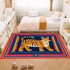 Cartoon Tiger Area Rug, 3x4ft,Tiger Theme Decorative Rug Suitable for Living Room Sofa Area, Modern Abstract Non-Slip Washable Tiger Pattern Rug Suitable for Bedroom Children's Room Decoration