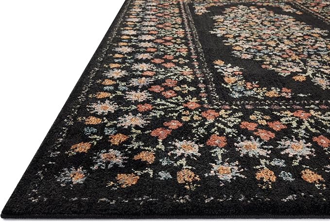Loloi Rifle Paper Co. Laurel Collection LAU-02 Black 5'-3" x 7'-8" Area Rug