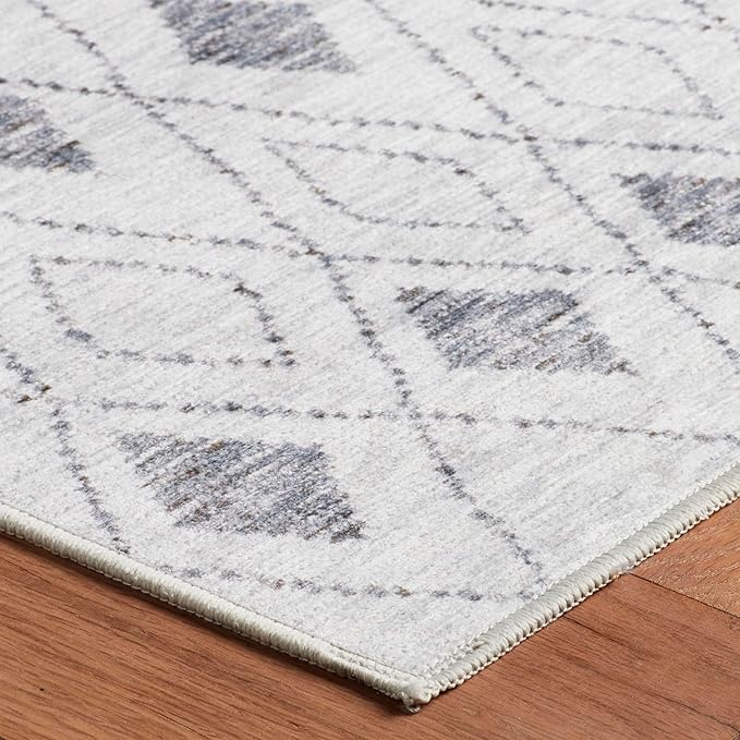 Dash & Albert Chandler Ivory Machine Washable Rug, 3 X 5 Feet, Ivory Geometric Pattern