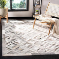 Premium Diamond Pattern Leather Area Rug, Geometric Cowhide Patchwork Carpet - 2X3 ft, Luxury Beige and Grey Non-Slip Floor Accent for Dining Room, Living Room, Hallway