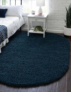 Unique Loom Solid Shag Collection Area Rug (5' 1" x 8' Oval, Sapphire Blue/ Navy Blue)