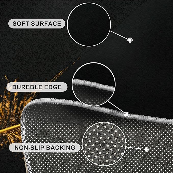 Golden Feathers Rugs for Bedroom - 2x3 Area Rug - Black Gold Feathers Rugs for Living Room, Modern Minimalist Art Rug, Washable Home Decor Carpet