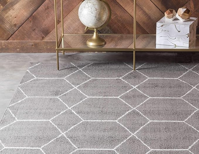Unique Loom Trellis Frieze Collection Area Rug - Geometric (9' x 12' 2", Dark Gray/ Ivory)