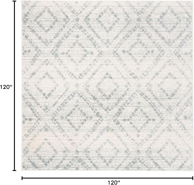 SAFAVIEH Adirondack Collection Area Rug - 10' Square, Ivory & Light Blue, Modern Diamond Distressed Design, Non-Shedding & Easy Care, Ideal for High Traffic Areas in Living Room, Bedroom (ADR131T)