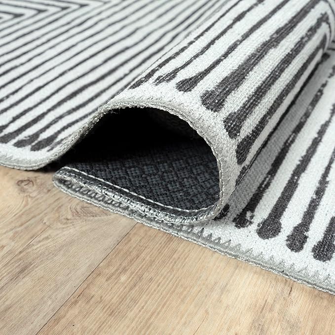 Bloom Rugs Washable Non-Slip 4' x 6' Rug - Black/Ivory Striped Area Rug for Living Room, Bedroom, Dining Room, and Kitchen - Exact Size: 4' x 6'