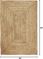 KEMA 3X5 Feet Handwoven Jute Braided Area Rug, Natural Yarn - Rustic Vintage Braided Reversible Rectangular Rug- Rugs for Bedroom, Kitchen, Living Room, Farmhouse