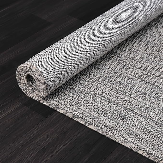 Beverly Rug Indoor Outdoor Rug 9x12, Washable Outside Carpet for Patio, Deck, Porch, Solid Modern Area Rug, Water Resistant, Silver Gray