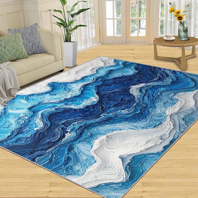 2x4 Ocean Waves Runner Rug for Hallway - Abstract Waves Kitchen Mat, Abstract Art Kitchen Runner Rug Soft Non Slip Anti Fatigue for Laundry Room Indoor Hallways