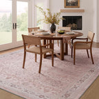 MontVoo-Vintage Area Rug 6X9 Pink Rugs for Living Room-Soft Distressed Printed Rugs for Bedroom-Non Slip Carpet-Machine Washable Rug for Dining Room Living Room Bedside Office