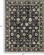 Washable Area Rug 8x10 - Large Charcoal Black Boho Rugs for Living Room Soft Vintage Bedroom Rug Ultra-Thin Traditional Floral Carpet Moody Farmhouse Rug for Dining Room Guest Room Home Decor