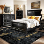 Washable Area Rugs 5'x7' Non-Slip Modern Abstract Soft for Living Room Entryway Bedroom Nursery, Print Pattern, Dark Black Gold