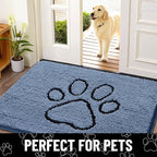 Smiry Dog Door Mat for Muddy Paws, Absorbent Dirt Trapper Non Slip Quick Dry Washable Chenille Mat for Mud Dogs, Entry Rug for Indoor and Outdoor (36x24 Inches, Airy Blue and Black)
