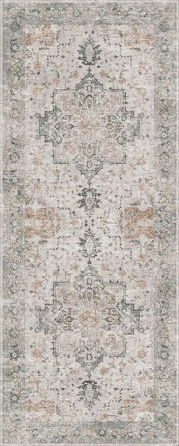 GENIMO Runner Rug 2'6''x10, Non Slip Vintage Hallway Runner Rugs, Low Pile Lightweight Machine Washable Mat for Hallway, Entryway, Bedroom, Kitchen and Corridor, Light Taupe Brown