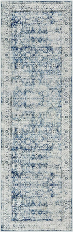 Morebes Vintage Washable Laundry Room Rugs and Mats,2.5x8 Blue Runner Rug Non Slip,Long Runner Rug for Entryway Indoor, Distressed Throw Rug Indoor Entrance Floor Carpet Runner, Blue