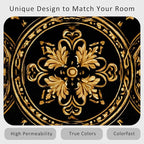 Black Gold Baroque Rug, Washable 6x8 Rug for Living Room, Floral Geometric Patterned Indoor Carpet, Black Gold Baroque Decor for Home, Bedroom, Soft Non Slip Thin Design FER70