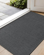 Color&Geometry Ultra-Thin Indoor Door Mat, 17"x30" Low-Profile Non-Slip Entryway Rug with Modern Geometric Texture, Washable Doormat for Entrance, Front Doors, Grey (Rolled-up NO Creases)