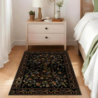 Door Mat Entryway Rug 2x3, Machine Washable Non-Slip Small Area Rug, Boho Floral Low Pile Throw Rugs for Entrance, Front Door, Entry, Kitchen, Kids Room（Black）