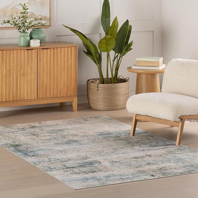 Dash & Albert Blaire Mineral Machine Washable Rug, 2.5 X 8 Feet, Multicolored/Blue Graphic Pattern